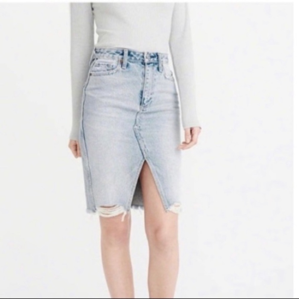 High Rise Denim Midi Skirt